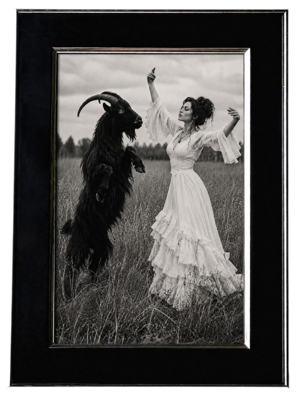 Vintage Woman dancing Goat Baphomet Occult Gothic Halloween Witchy photo Art